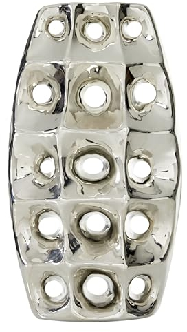 Deco 79 Moderne Keramikvase, 35,6 cm hoch, 20,3 cm breit – 71665, Keramik, Silber, 8 x 4 x 14