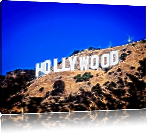 Pixxprint Hollywood Sign Zeichen Schriftzug, Größe: 80x60cm, Leinwandbild, fertig gespannt, Wandbild, Dekoration, Kunstdruck, kein Poster