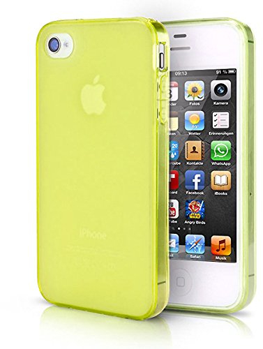 doupi PerfectFit Schutzhülle für iPhone 4 / 4S, Staubschutz eingebaut mit Staubstöpseln Matt Clear Design TPU Schutz Hülle Silikon Schale Bumper Case Schutzhülle Cover, gelb