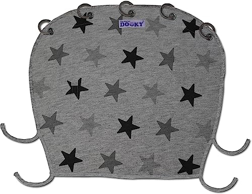 Dooky - Sonnenschutz für Kinderwagen, Buggy & Babyschale - Grau mit Sternen - Sonnensegel Wetterschutz, Regenschutz Kinderwagen, Sonnenschutz Buggy, Sonnenschirm - Baumwolle - LxBxH = 26x3x18 cm