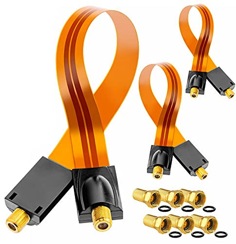 hb-digital 3x SAT Fensterdurchführung Ultra Flach flexibel extrem dünn Gold HQ F-Buchse Verbinder für Koaxialkabel Verkupplung für Türen Fenster Dachboden + 6x F-Stecker vergoldet