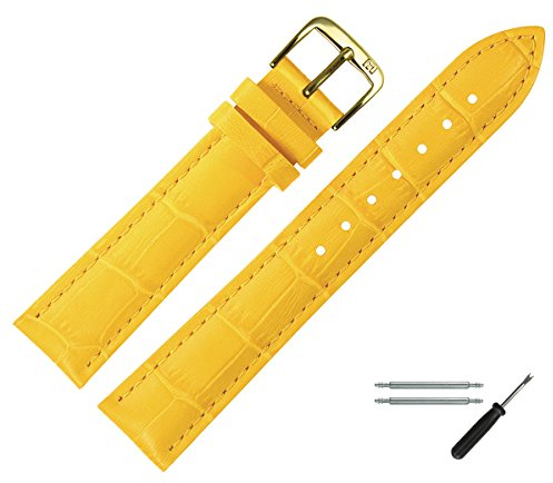 MARBURGER Uhrenarmband 18mm Leder Gelb Gold Alligator Prägung Mit Naht - Montage Set 1431845000220
