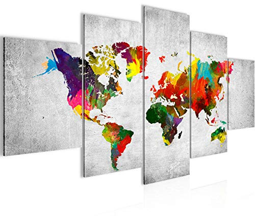 Runa Art - Bilder Weltkarte 200 x 100 cm 5 Teilig XXL Wanddekoration Design Bunt 105151c