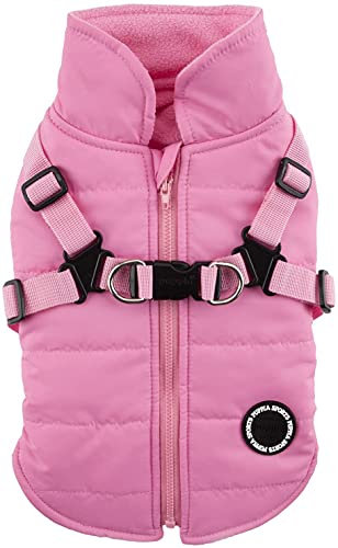 Puppia Hochwertiger Hundemantel für kleine Hunde und mittelgroße Hunde - wasserdicht und mit Fleece gefüttert für angenehme Wärme - Hundemantel mit Geschirr, Pink, XL