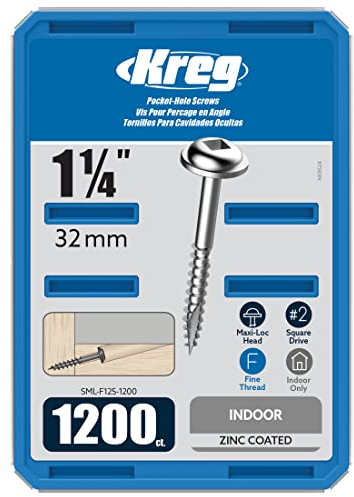 KREG® Maxi-Loc™ Lot de 1200 vis à trou de poche en zinc 32 mm