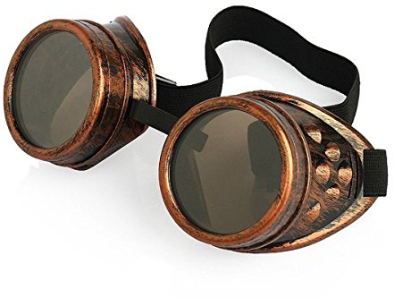 Ultra Bronze mit Braunen Gläsern Steampunk-Brille Herren-Damen Cyber-Brille Viktorianischer Punk Schweißen Cosplay-Brille Goth, Rustikal Niet Runde Brille Fliegende Brille Kostüm-Pilotenbrille