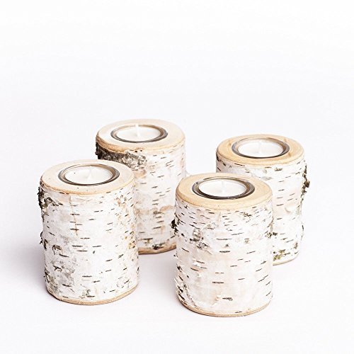 Woods Teelichthalter Set aus Birken Holz mit Glaseinsatz I handgefertigt in Bayern I rustikale Tisch-Deko Weihnachtsdeko I Holz-Deko Windlicht I Adventskranz Kerzenhalter 9-10 cm I 4 Stück