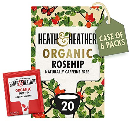 Heath & Heather - Organic Rosehip Tea • Fruity & Tart Herbal Infusion • Naturally Caffeine-Free • Vegan • Multipack 6 x 20 Boxes (120 Tea Bags)