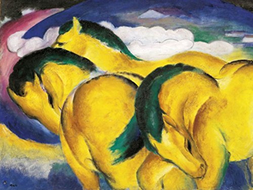 1art1 Franz Marc Poster Die Kleinen Gelben Pferde, 1912 Bilder Leinwand-Bild Auf Keilrahmen | XXL-Wandbild Poster Kunstdruck Als Leinwandbild 80x60 cm