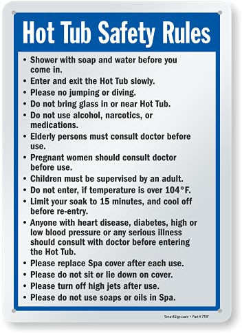 SmartSign-S-4896-Pl Hot Tub Safety Rules Sign | 10 x 14 Plastic - Black/Blue on White