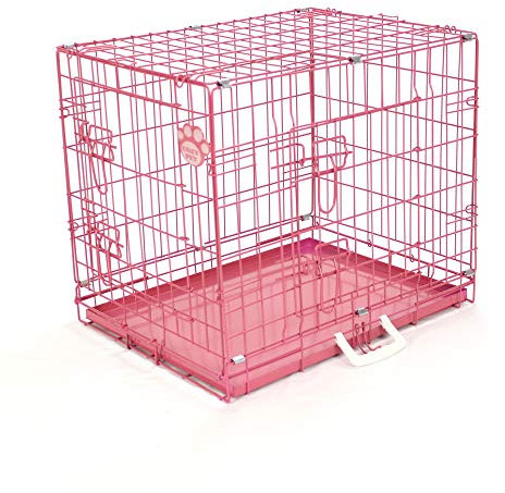 Cozy Pet Metal Tray Dog Cage 24 Puppy Crate in Pink 62cm Long with Easy-to-Clean Removable Metal Tray and 2 Lockable Doors Model DC24P