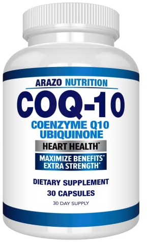 Arazo Nutrition CoQ10 Ubiquinone Coenzyme Q10-200mg Per Serving Maximum Strength Nutritional Supplement - High Absorption Capsules with No Soy