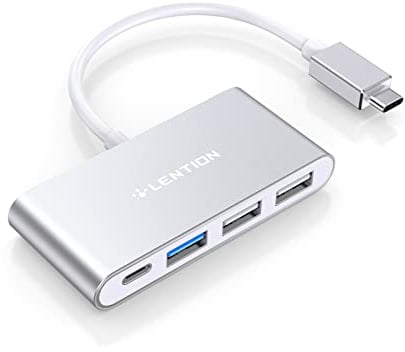 LENTION 4-in-1 USB-C Hub with Type C, USB 3.0, USB 2.0 for 2024-2016 MacBook Pro (M1-M4), iPhone 16-15 New Mac Air/Surface, ChromeBook, More, Multiport Charging & Connecting Adapter (C13, Silver)
