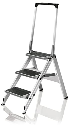 WAKÜ Little Jumbo Trittleiter 3-stufig Art.-Nr. 310 B - Kunststoffbelag mit Sicherheitsbügel - Klapptreppe Made in Germany - flaches Klappmaß und breite Stufen