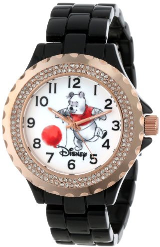 Disney Damen w000996 Winnie schwarz und Rose Gold Emaille Armbanduhr