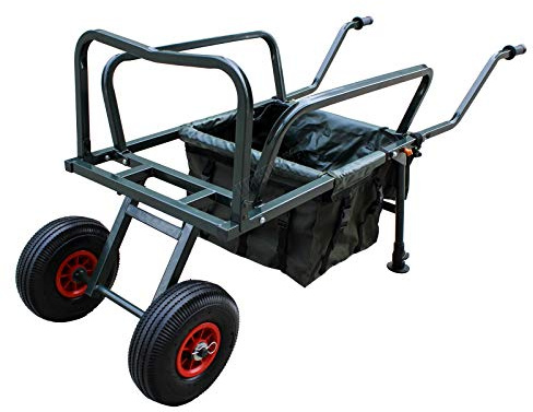FoxHunter Chariot de pêche pliant 2 roues pneumatiques et sac détachable Pieds réglables