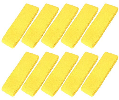 Mallofusa 10 Stück Baumwolle Sport Basketball Stirnband/Schweißband Kopf Schweißband/Bandage Geschenk Party Outdoor Aktivitäten (gelb)