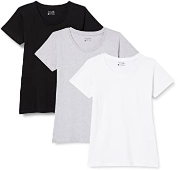 Berydale T-shirt avec col rond, Femmes, Noir/Blanc/Gris (lot de 3), M