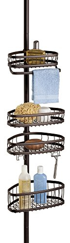 mDesign Teleskop Duschregal - ohne Bohren zu montierende Duschablage aus Metall - ideal für Shampoo, Rasierer, Schwämme und sonstiges Duschzubehör - bronzefarben