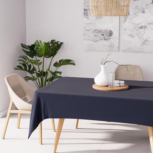 Soleil d'ocre, Alix Nappe Rectangle Anti-tâches, Polyester, Bleu Marine, 140x300 cm