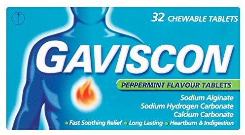 Gaviscon Chewable Tablets - Peppermint, Pack of 32 | Heartburn & Acid Reflux Relief, Fast-Acting Formula, Protective Barrier, Long-Lasting Comfort, Suitable for Pregnancy