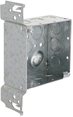 RACO 8235 2-1/8-Inch Deep, Eight 1/2-Inch Side Knockouts and 5 TKO Knockouts, Wood/Metal Stud Bracket, Welded 4-Inch Square Box, Flush, Gray