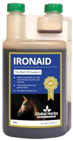 Global Herbs Ironaid Equine Iron & Vitamin Blood Tonic for Energy Support 1 Litre