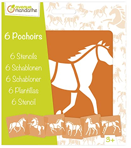Avenue Mandarine 42644O - Set mit 6 Schablonen, 15 x 15 cm, geeignet für Kinder ab 3 Jahren, für Filz- und Farbstifte, Farben oder Farbbomben,Pferde, 1 Set