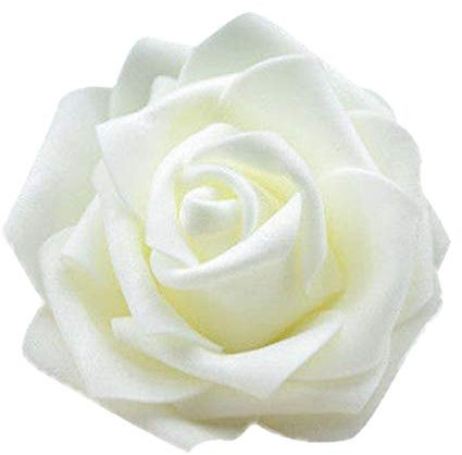 50pcs Corolle Rose de Mousse Tête de Fleur Artificielle Décoration DIY Jardin Maison - Crème