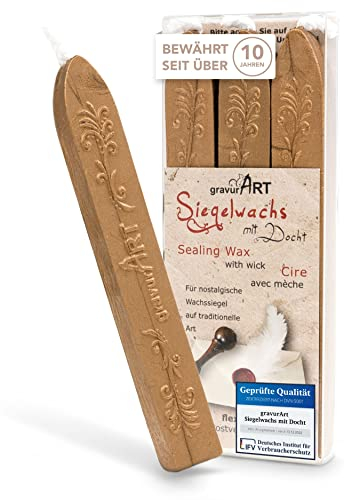 gravurART Siegelwachs Gold 3 Stangen mit Docht - Persönliche Briefe versiegeln mit Stempelwachs für Siegelstempel