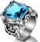 JewelryWe Retro Herren-Ring Edelstahl: Biker Gotik Drachen Klaue Fleur de Lis Keltisches Kreuz Mit Rechteckigem Glas Stein Männer Fingerring Band Gravur Blau Silber Größe 65