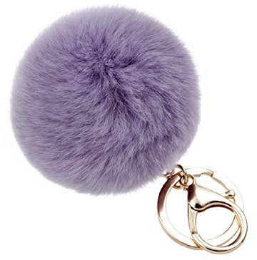 NOVAGO Porte Clé Pompon en Vrai Poil Lapin, Doux au Toucher Garanti - Violet Clair