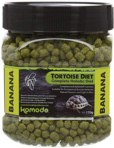 Komodo Complete Holistic Tortoise Diet, Banana 170g tub | High-fibre grazing food for Hermann, Horsfield & Mediterranean tortoises – natural, low protein, feed with fresh greens