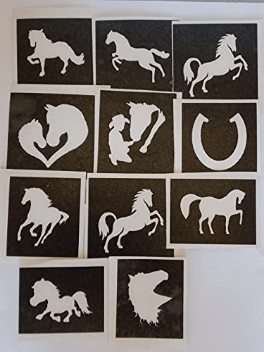 Dazzle Glitter Tattoos: 10 x Pferde-Schablonen zum Ätzen (gemischt) auf Glas - Reitsport-Ausrüstung - Stencil