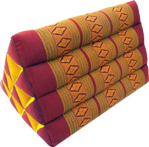 GURU SHOP Dreieck Thaikissen, Dreieckskissen, Kapok - Rot/Gold, 30x30x50 cm, Asiatisches Sitzkissen, Liegematte, Thaimatte