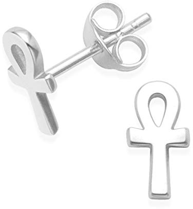 Heather Needham Sterling Silver Ankh Earrings - SIZE: 9mm (1/3 inch). Gift Boxed 5080