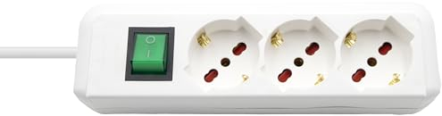 Multipresa Elettrica Salvaspazio BRENNENSTUHL Eco-Line 1155529 - Ciabatta con Interruttore e 3 Prese Universali (IT10/16A - DE 16A) da Scrivania per la Casa o l'Ufficio - Cavo da 1,4 m, Bianco