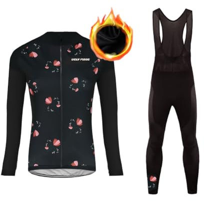 UGLY FROG Completo Ciclismo Donna, Maglia Maniche Lunghe + Bib Pantaloni Set Professionale per MTB Ciclista Bici da Corsa Città Invernale Fleece Cold Wear