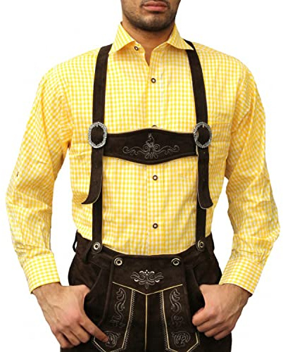 German Wear Fasching & Karneval Trachtenhemd Kostüme Trachtenmode Gelb kariert