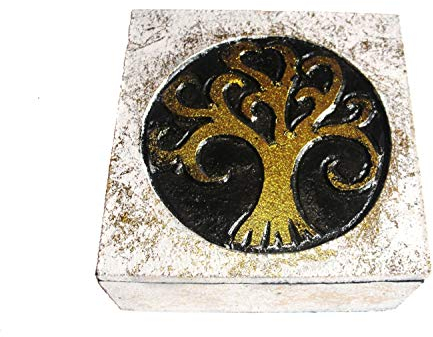 Unbekannt Holz Schatulle Goldener Lebensbaum auf schwarz Größe ca. 11 x11x 5 cm Holzkiste Holzschatulle mit Deckel Ordnungshüter