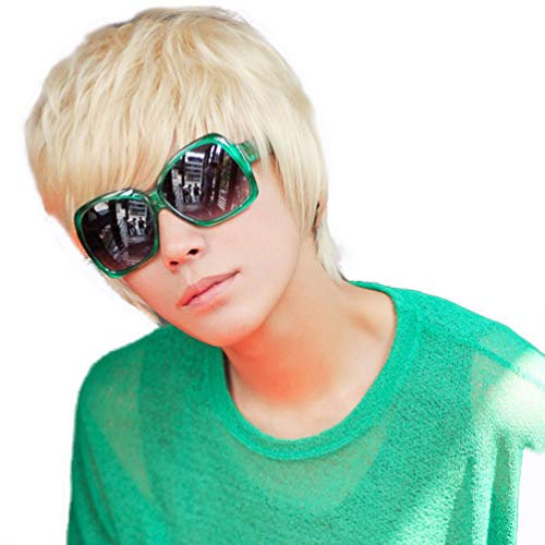 Rise World Wig Cooles Mens Jungen Short 25cm gerade blonde Haar Party Hitzebeständige Cosplay Perücke