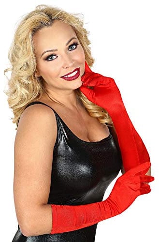 Widmann 3446K - Satinhandschuhe in Elasthan, Rot, Länge ca. 43 cm, Accessoire, Mottoparty, Karneval