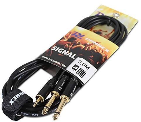 PD Connex 3m Audio Signal Cable - 3.5mm Stereo Male Jack to 2x 6.35mm Mono Jack Connectors - Professional Quality Flexible Connection Lead for Sound Systems & Audio Devices
