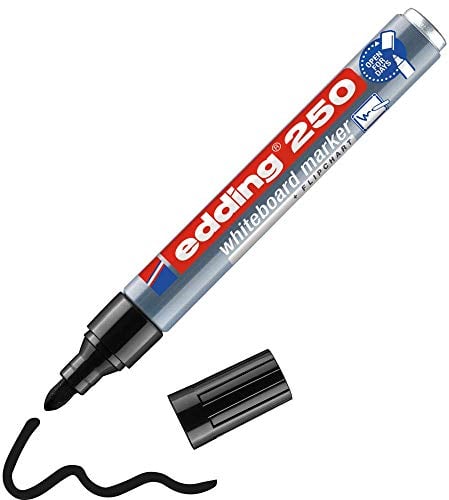 edding 250 Whiteboardmarker - schwarz - 1 Whiteboard Stift - Rundspitze 1,5-3 mm - Boardmarker abwischbar - für Whiteboard, Flipchart, Magnettafel, Pinnwand, Memoboard - Sketchnotes - nachfüllbar