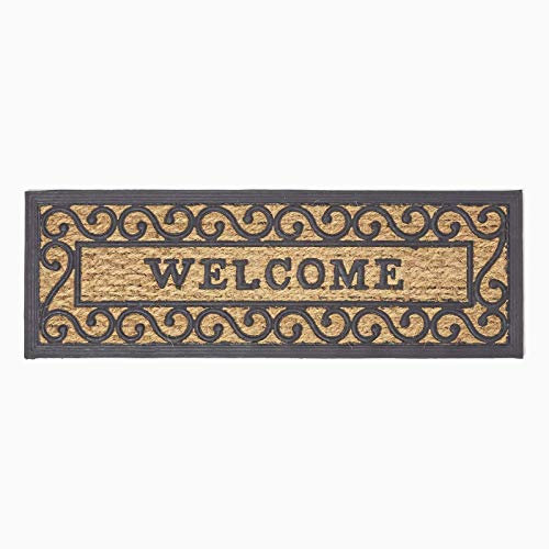 HOMESCAPES 'Welcome' Coir Door Mat 75 x 25 cm with Rubber Non-Slip Back Indoor and Outdoor Doormat