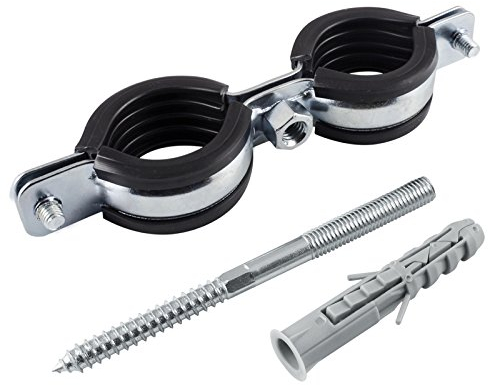 10 Stk. Rohrhalterungen Doppelrohrschelle Rohrbefestigung Rohrhalterung, Rohrhalter, Rohrschelle + Stockschraube Satz (2x 3/8 / 18-21 mm)