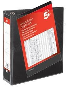 5 Star Presentation Ring Binder PVC 4 D-Ring 50mm Size A4 Black [Pack 10]
