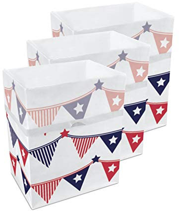 Clean Cubes 13 Gallon Disposable Pop-Up Trash Cans (3-Pack) with Fitted Bags – Foldable Garbage & Recycling Bins for Parties, Events & Kitchen (USA Flag, 17 H x 13.5 W x 10 D)