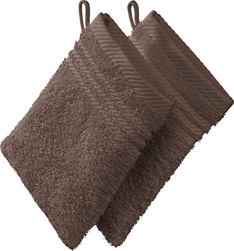 REDBEST Waschhandschuh, Waschlappen New York 2er- Pack Taupe Größe 15x21 cm - leichte, weiche Qualität, saugstark, sehr strapazierfähig, 100% Baumwolle