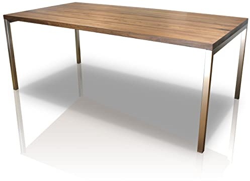 Esstisch Wildeiche massiv Paris 140 x 80 cm, Designer Tisch Massivholz mit Edelstahl Tischgestell, Holztisch Metall Stahl, Premium Esstisch, Design Esstisch Exklusiv !